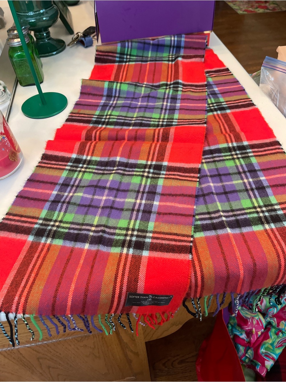 Softer than Cashmere Soft Red Plaid Cashmere-Blend Scarf